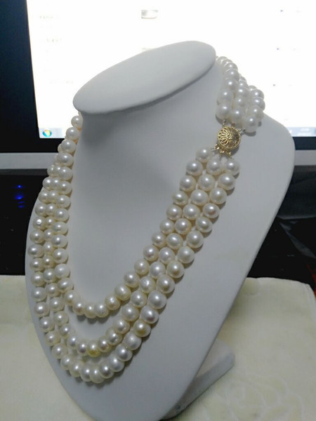 triple strands 9-10mm tahitian south sea white pearl necklace