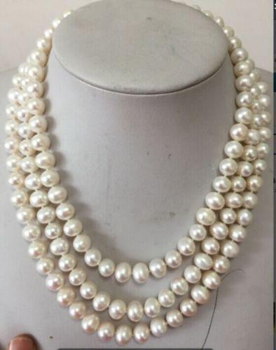 three strands natural Australian south seas white pearl necklace 8-9mm