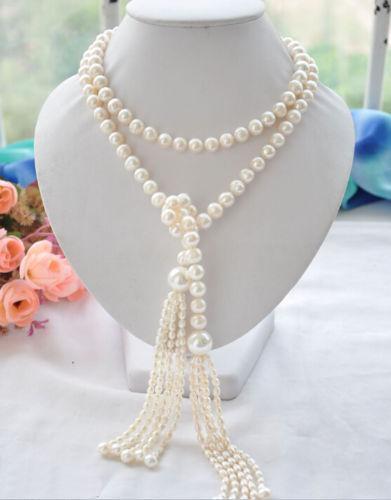 new Long PERFECT 7-8+11mm white akoya pearl necklace 50inch