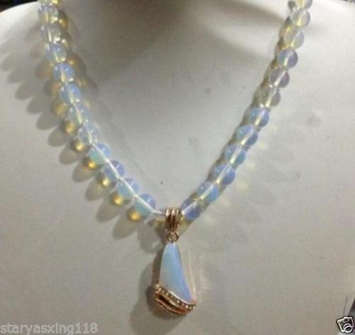 10mm Sri Lanka Moonstone Gemstone Pendant Necklace Inlay Crystal