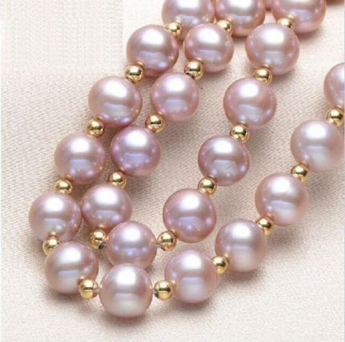 GENUINE NATURAL 9-10MM PURPLE PEARL NECKLACE 14K WHITE Gold