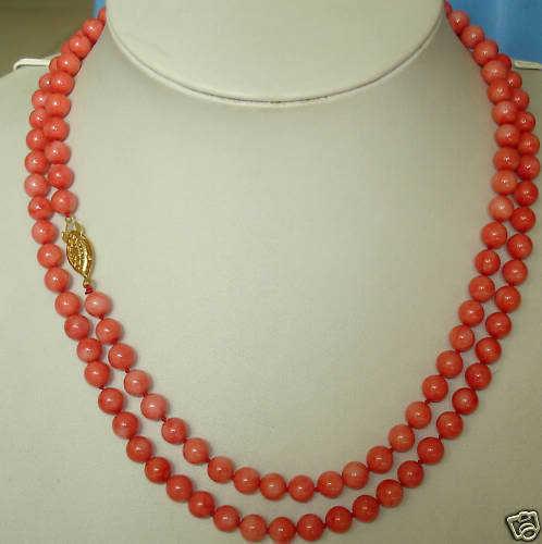 Details about 34''new design long natural 6mm red coral necklace 14k gold