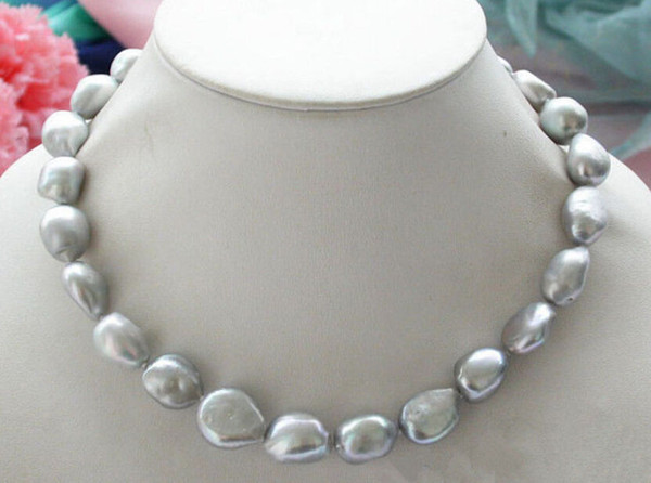 Natural 9-10mm Silver Gray Baroque Freshwater Pearl Necklace 18