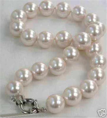 BEAUTIFUL 12MM WHITE SEA SHELL PEARL NECKLACE 18