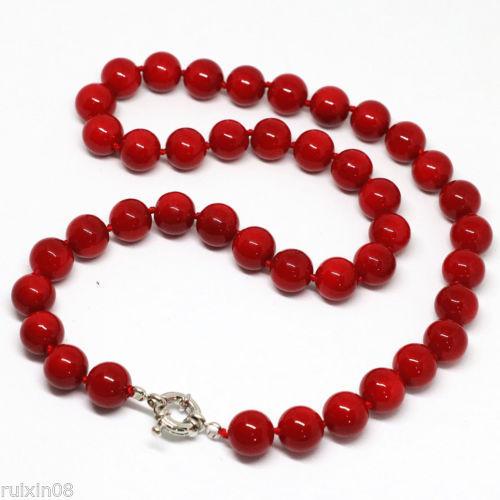 jewelry New fashion 10mm red Shell pearls round beads Gemstone necklace