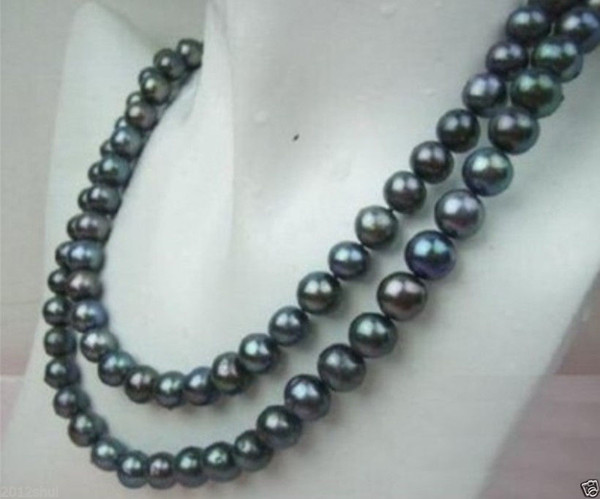 natural 8-9MM BLACK freshwater PEARL NECKLACE 32