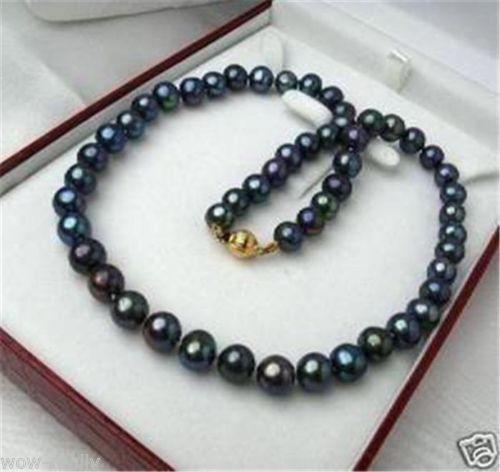 New 7-8mm Tahitian Black Natural Pearl Necklace 18