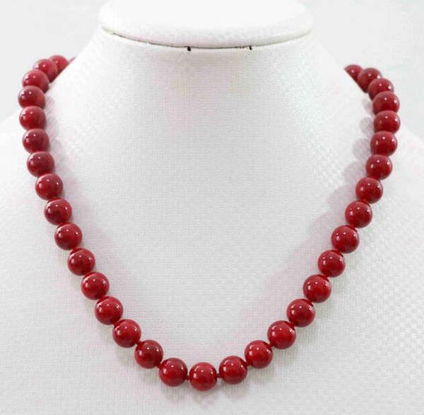 New 10mm red coral round Gemstone beads necklace 18''