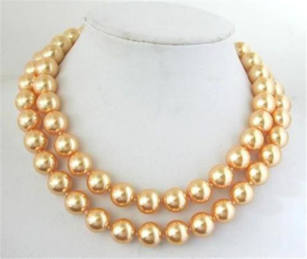 NEW!10mm Gold South Sea Shell Pearl Necklace 34
