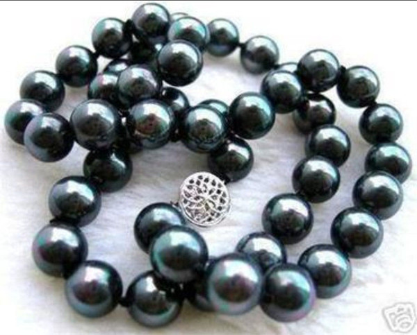 New 10mm Black South Sea Shell Pearl Necklace 18