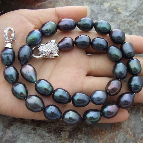 natural 12mm south seas black red green pearl necklace 18inch jaguar clasp