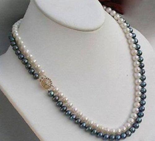 7-8mm south seas black white pearl necklace 18-19inch