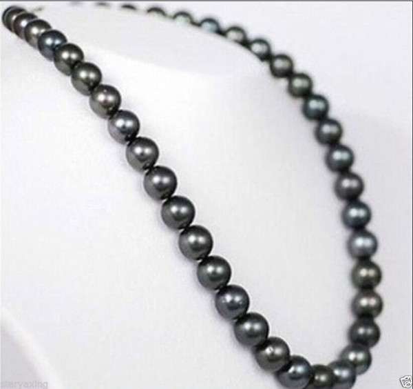 9-10MM AAA TAHITIAN NATURAL BLACK PEARL NECKLACE 14K GOLD CLASP