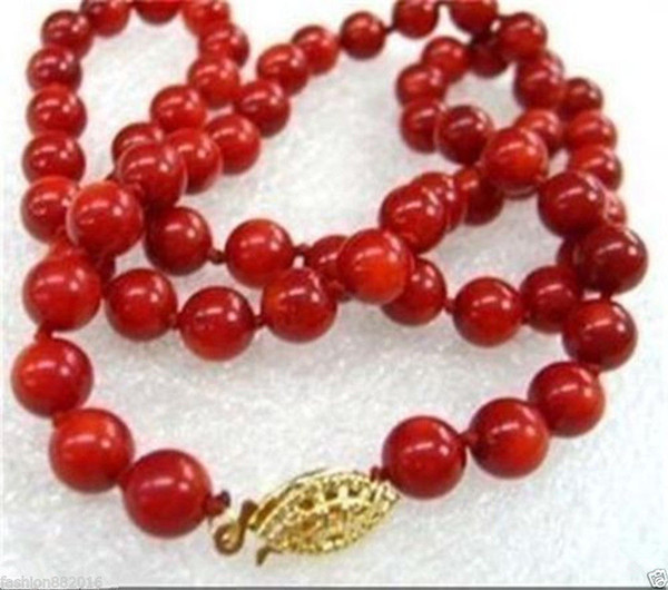 Pretty 8mm Red Sea Coral Round Beads Necklace 18