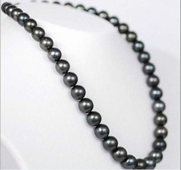 9-10MM TAHITIAN NATURAL BLACK PEARL NECKLACE 14K