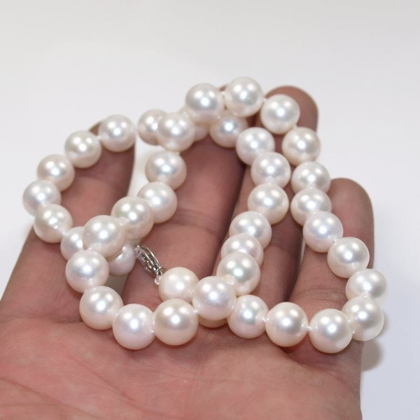 HOT 10-11MM SOUTH SEA GENUINE WHITE PEARL NECKLACE 14K