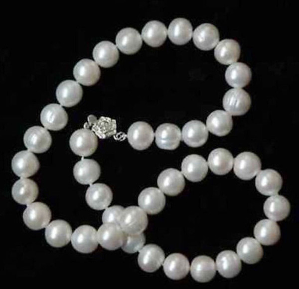 8-9mm Real Natural White Akoya Cultured Pearl Flower Clasp Necklace 18