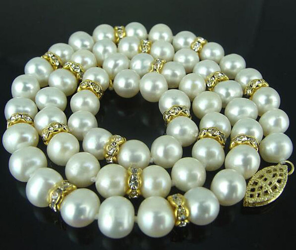 Charming!8-9mm Natural White Akoya Cultured Pearl 14K GP Necklace 18''