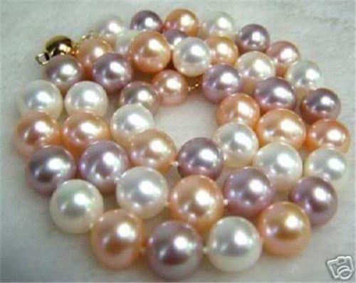 8-9mm South Sea White Pink Purple Multi-Color SHELL PEARL NECKLACE 18
