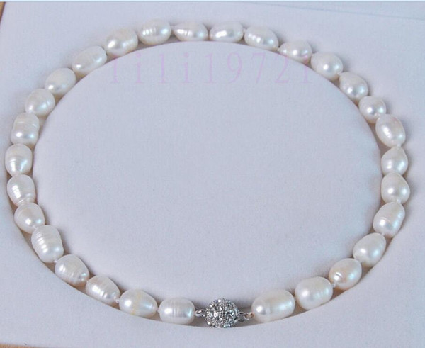 NEW 10-12MM white Freshwater cultured pearl necklace 18