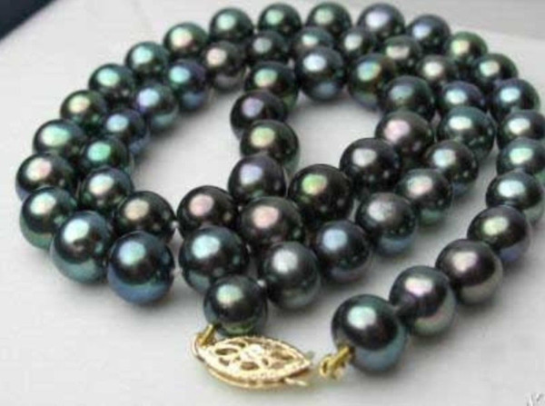 genuine 8-9mm Black Freshwater Pearl Necklace 18