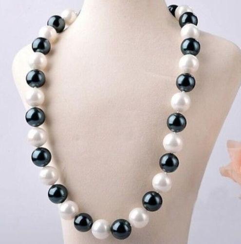 14MM black white south sea shell pearl necklace 18