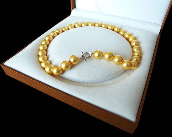 Hot selling natural AAA+12mm gold yellow shell pearl fashion necklace kp3