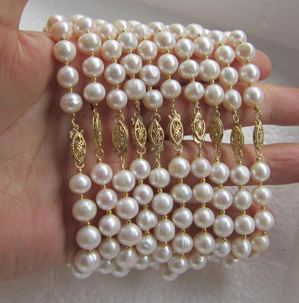 wholesale 10pc8-9mm white SOUTH SEA akoya pearl bracebracele 14K Gold Clasp