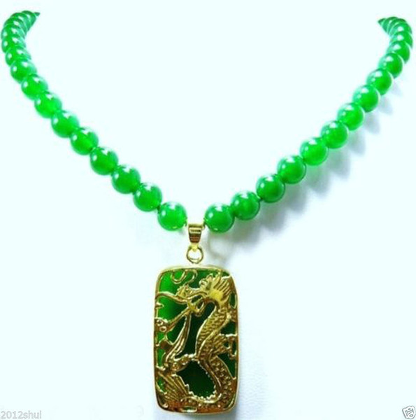 Women's Jewellery 10mm Green Jade Dragon Pendant Necklace 18