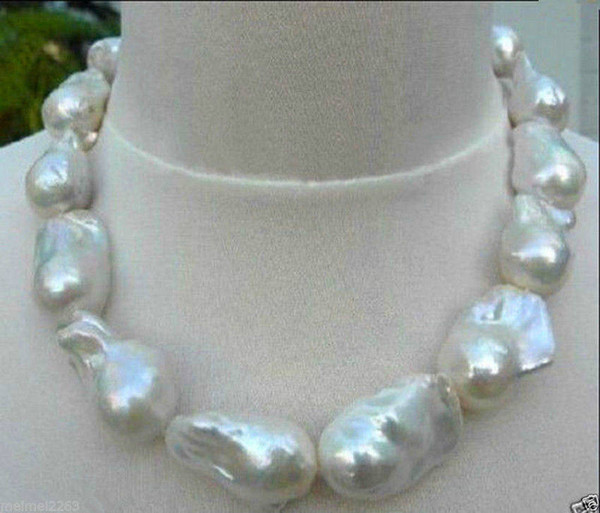 REAL HUGE AAA Nature SOUTH SEA WHITE BAROQUE PEARL NECKLACE 18'' AAA