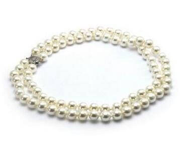 2Rows 8MM White Akoya Shell Pearl necklace AAA Grade