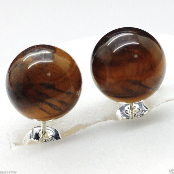 New Beautiful 10mm Natural African Tiger's Eye Sterling Stud Earrings