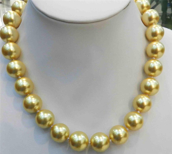 Elegant charming 16mm Golden South Sea Shell Pearl Necklace 18