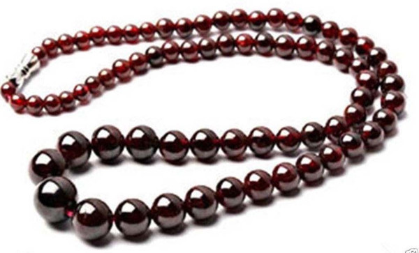 New Brazil Natural Genuine Garnet Round Gemstone Beads Necklace 18