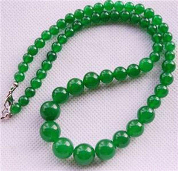 6-14mm Natural Green Jade Gemstone Round Beads Jewelry Necklace 18