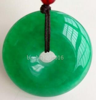 Chinese Natural Green Jade Hand-carved Harmony Lucky Pendant + Rope Necklace0052