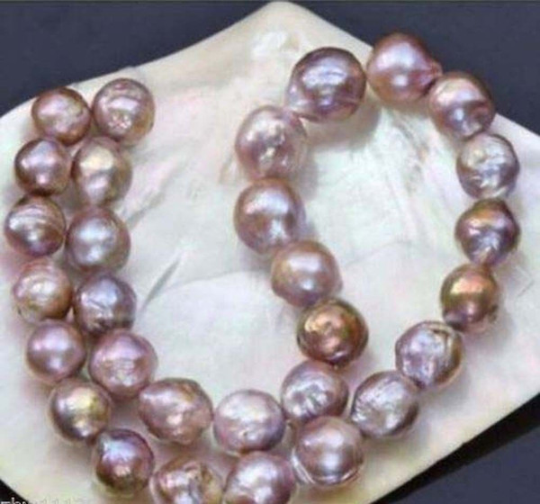 Huge 14-16mm natural south seas pink purple kasumi pearl necklace 18inch 14K