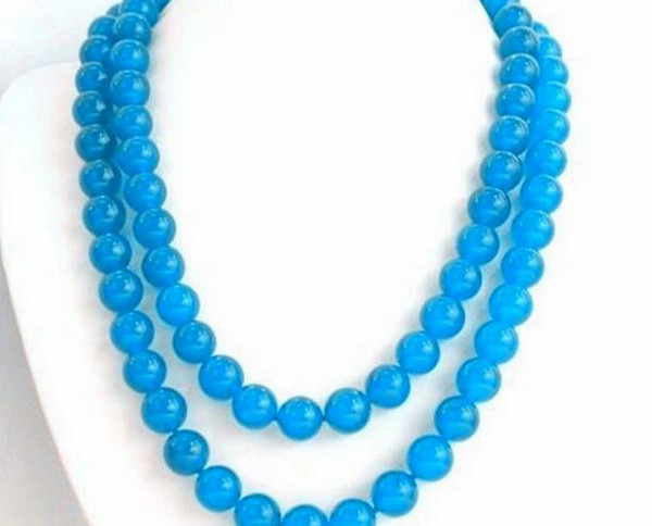 Natural 6mm Round Blue Jade Gemstone Beads Neck Laces 35