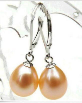 charming 14k white gold AAA 10*12mm pink south sea drop pearl dangle earring !