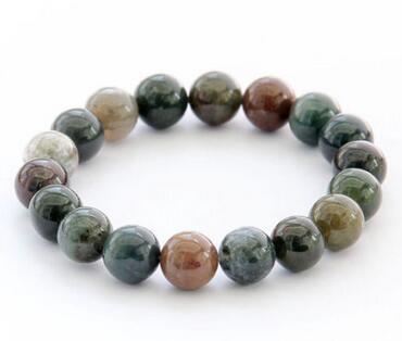 10mm Natural Moss Agate Gemstone Round Beads Stretchy Bangle Bracelet 7.5 inches