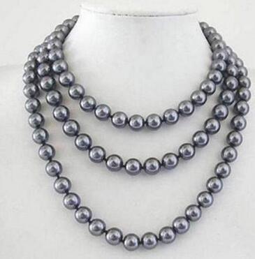 Perfect round 10mm AAA + South Sea dark gray shell pearl necklace 54