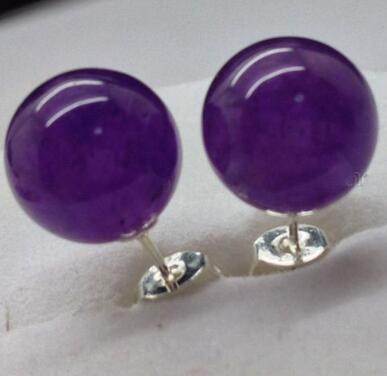 10mm Women's Round Amethyst Gemstone Sterling Silver Stud Earrings