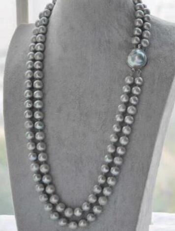 DOUBLE STRANDS 9-10MM AAA SOUTH SEA GRAY PEARL NECKLACE 24-25 INCH