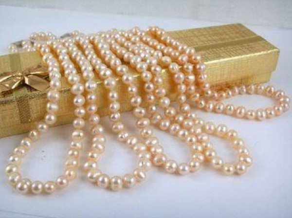 Wholesale 5pcs 8-9mm Pink Akoya Pearl Necklace 18