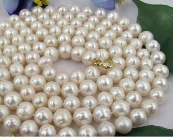 14K 35 INCH 9-10MM NATURAL SOUTH SEA GENUINE WHITE PEARL NECKLACE