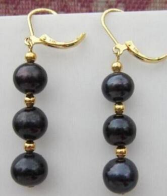 NEW AAA perfect natural south sea black pearl earring 14K yellow GOLD hook ! VV