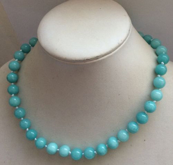 AAAA 10mm Natural Amazonite Gemstone Round Beads Necklace 18