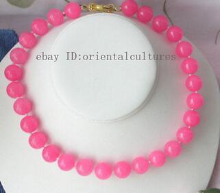 Beautiful Natural Big 14mm Round Pink Jade Beads Necklace