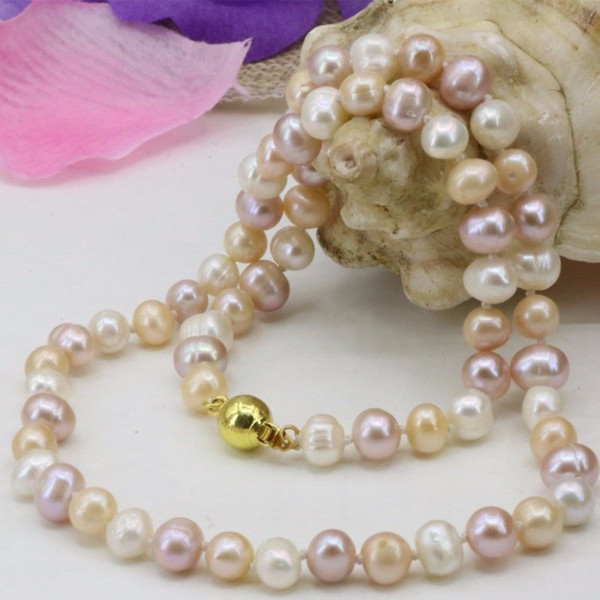 8-9mm natural freshwater cultured Multicolor pearl necklace 18