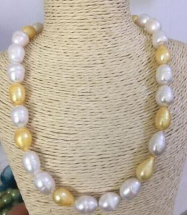 elegant 11-12mm south sea gold white baroque pearl necklace 18